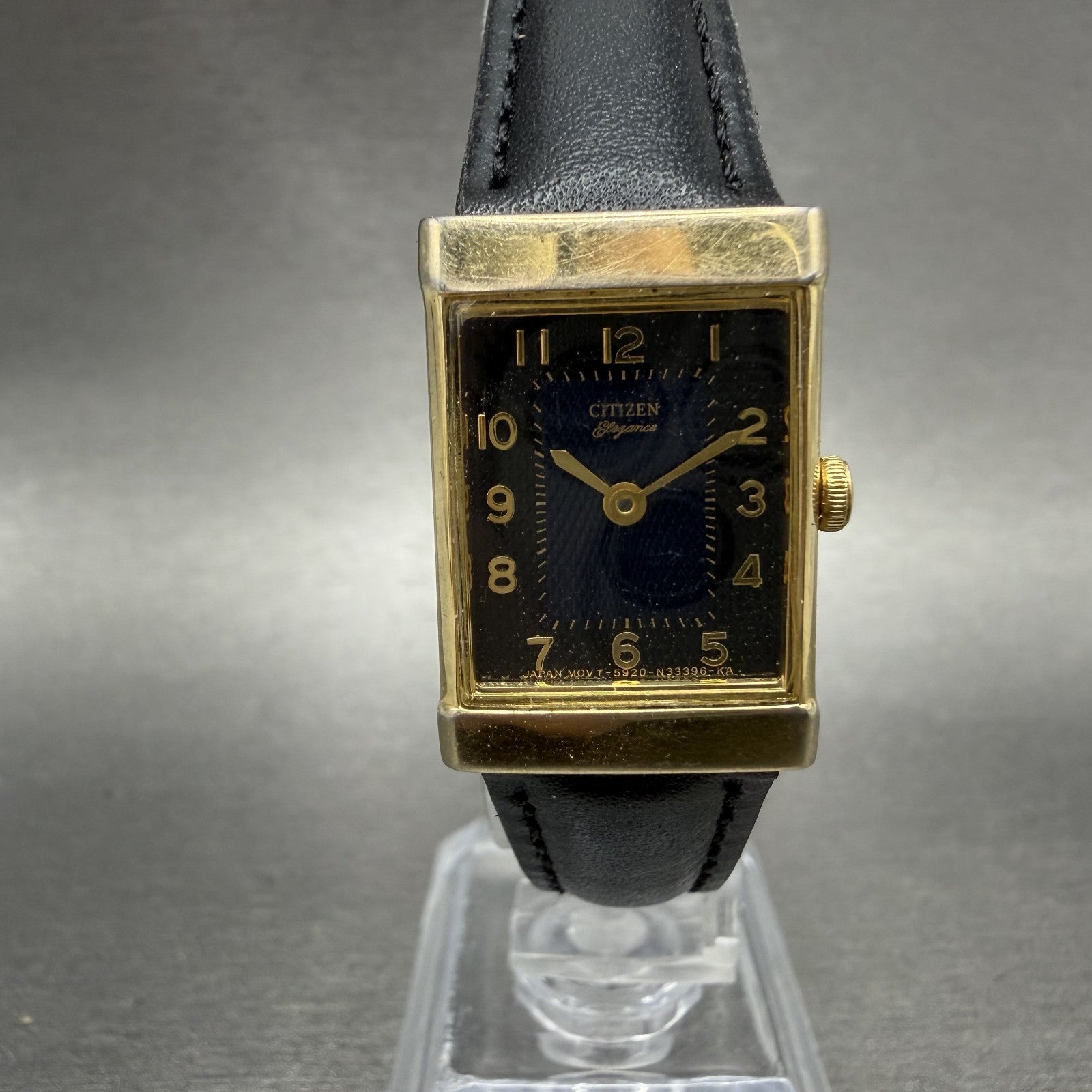 Citizen Elegance Tank Watch Women 18mm Blue Dial Gold Tone Rectangle New battery0