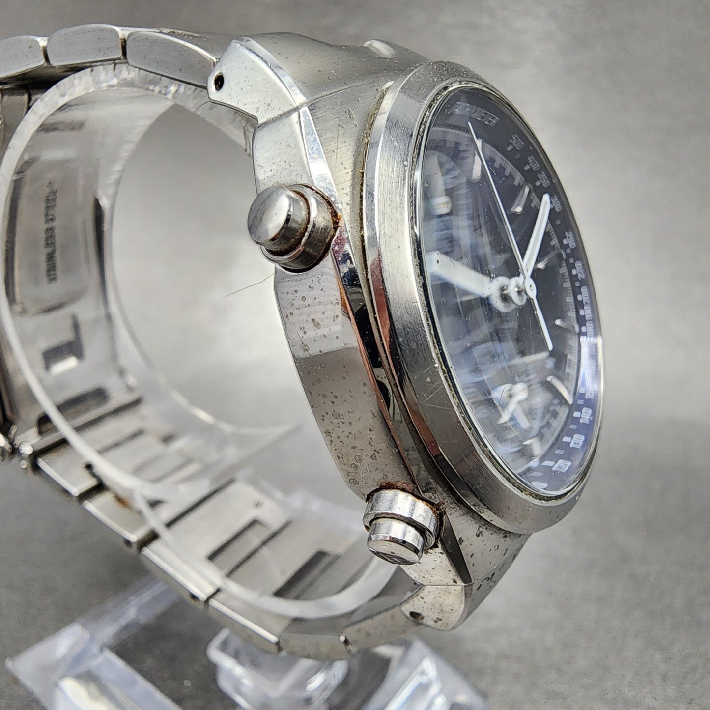 Seiko Chronograph Watch Men 38mm Blue Dial Silver Tone Date 7t32-9000 New Batt