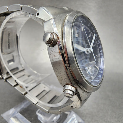 Seiko Chronograph Watch Men 38mm Blue Dial Silver Tone Date 7t32-9000 New Batt