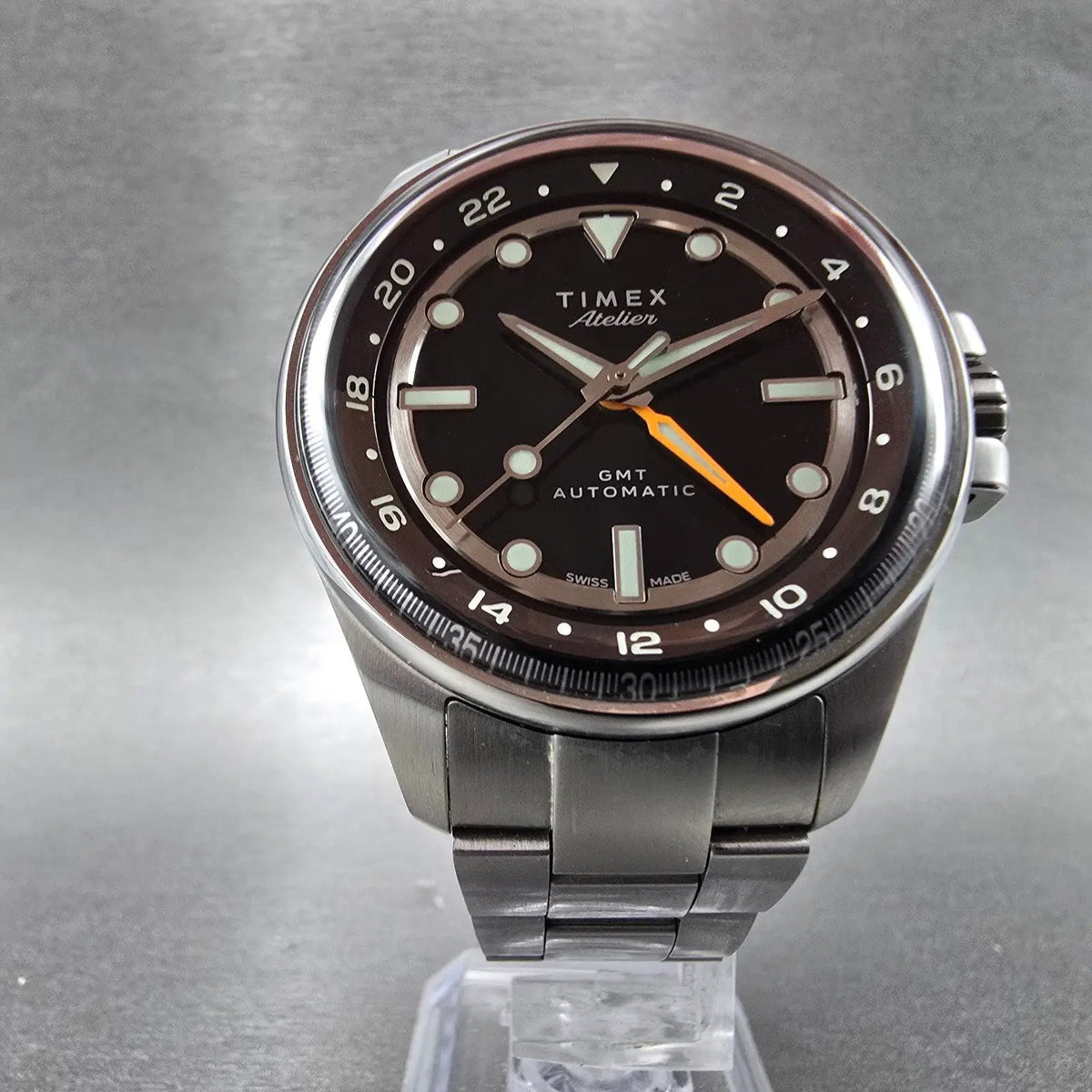 Timex Atelier GMT24 M1a Automatic Watch Men 40mm Black Dial Steel TW2Y723006