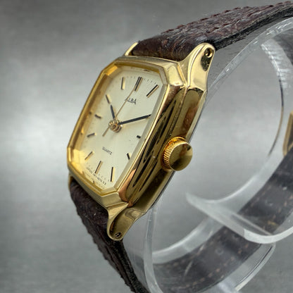 Seiko Alba Tank Watch Women 20mm Champagne Dial Gold Tone V811-5310 New Battery2