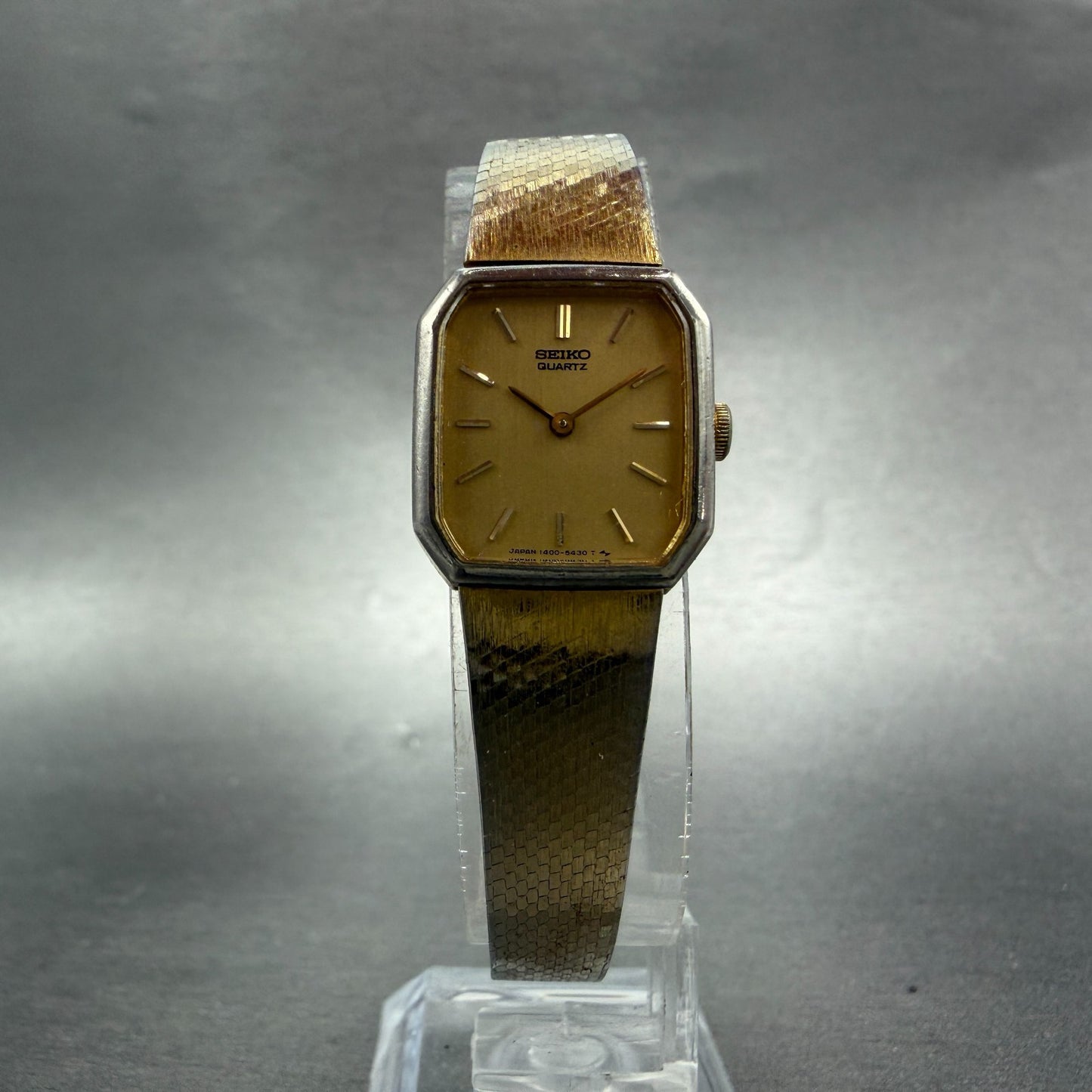 Seiko Tank Watch Women 18mm Champagne Dial Gold Tone 1400-8089 New Battery5