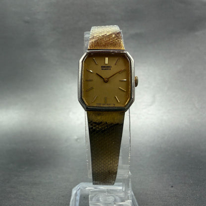Seiko Tank Watch Women 18mm Champagne Dial Gold Tone 1400-8089 New Battery5