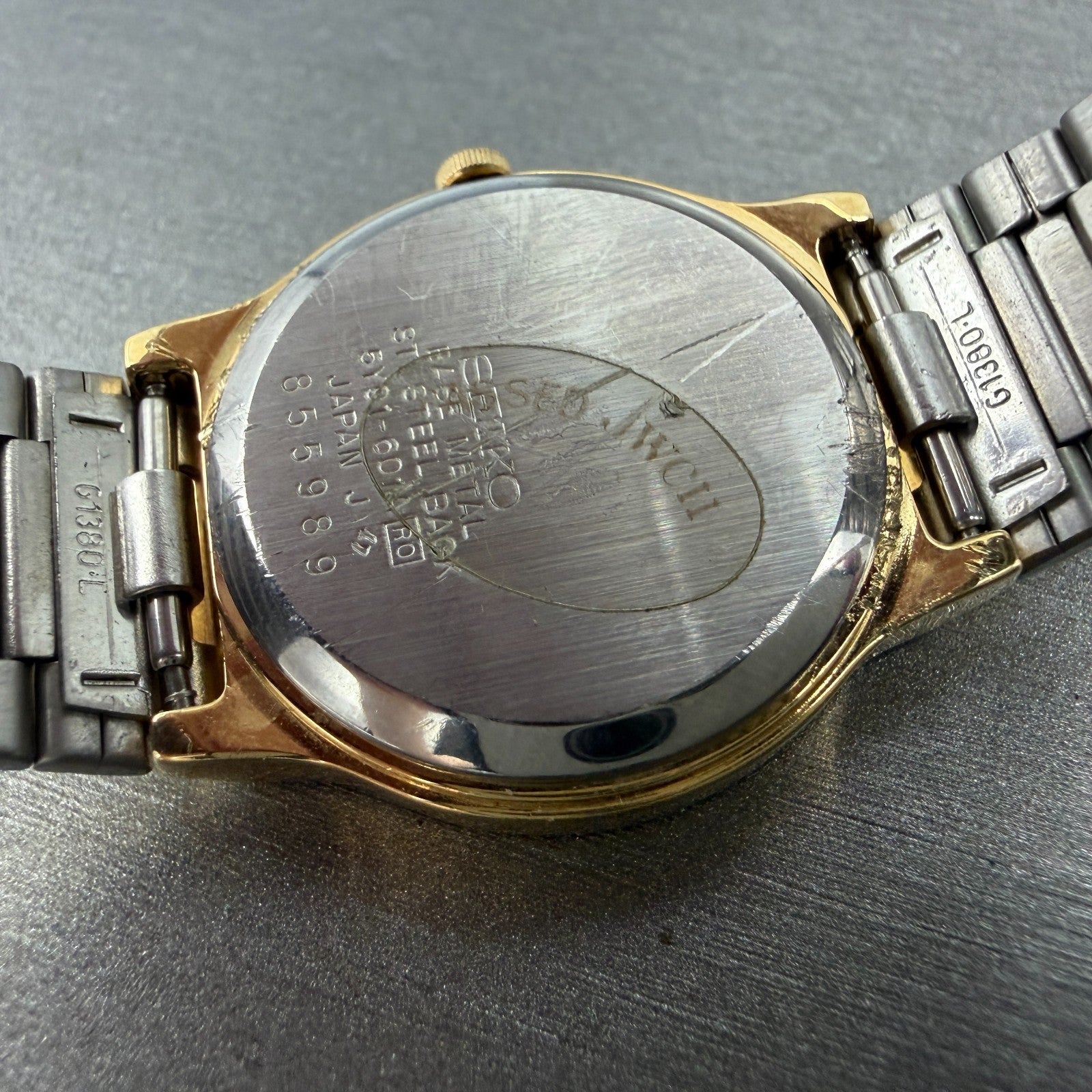 Seiko Watch Women 28mm Black Dial Gold Tone Round Vintage 5Y91-6014 PARTS10