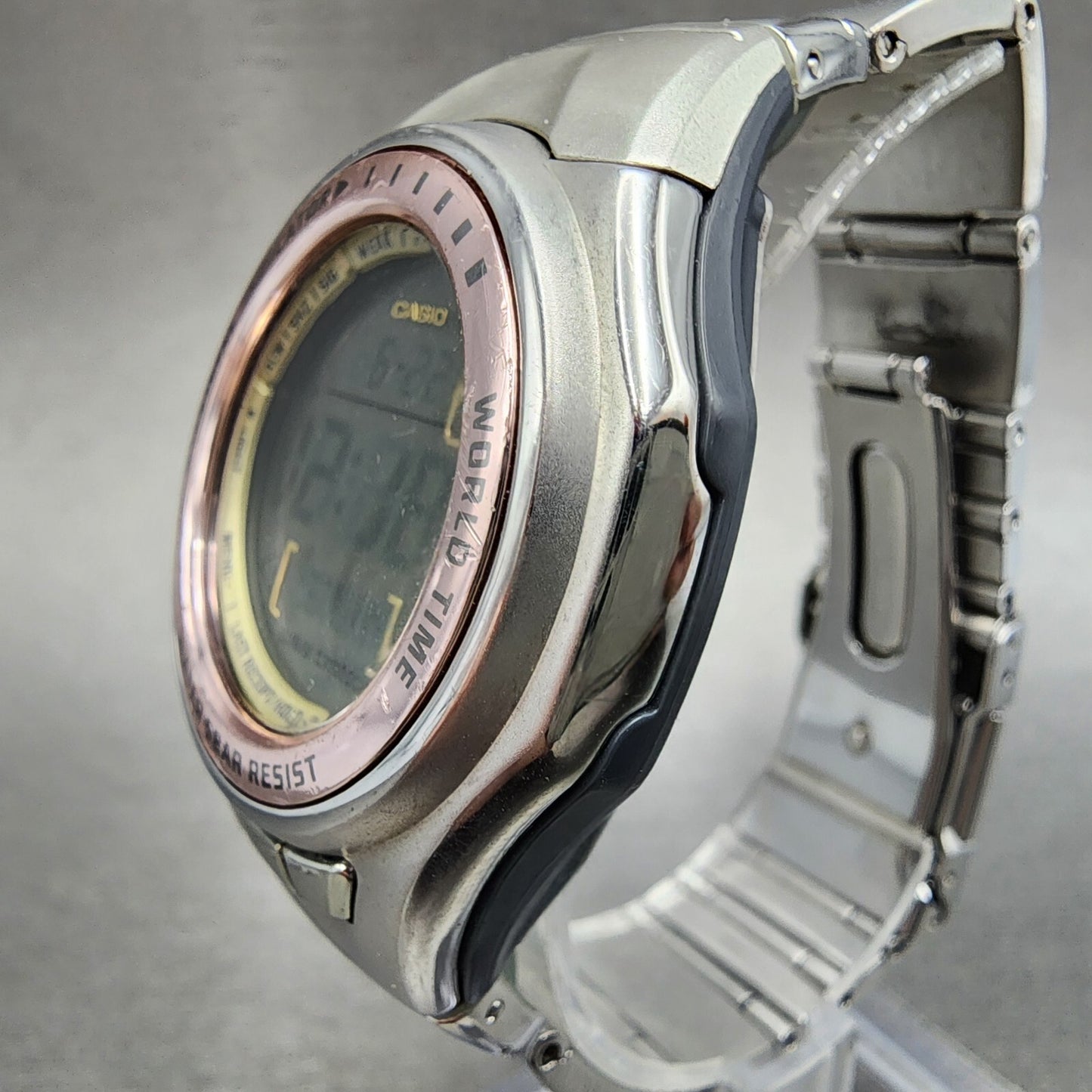 Casio Wave Ceptor Watch Women 37mm Digital Silver Tone Alarm Chrono New Batt B12