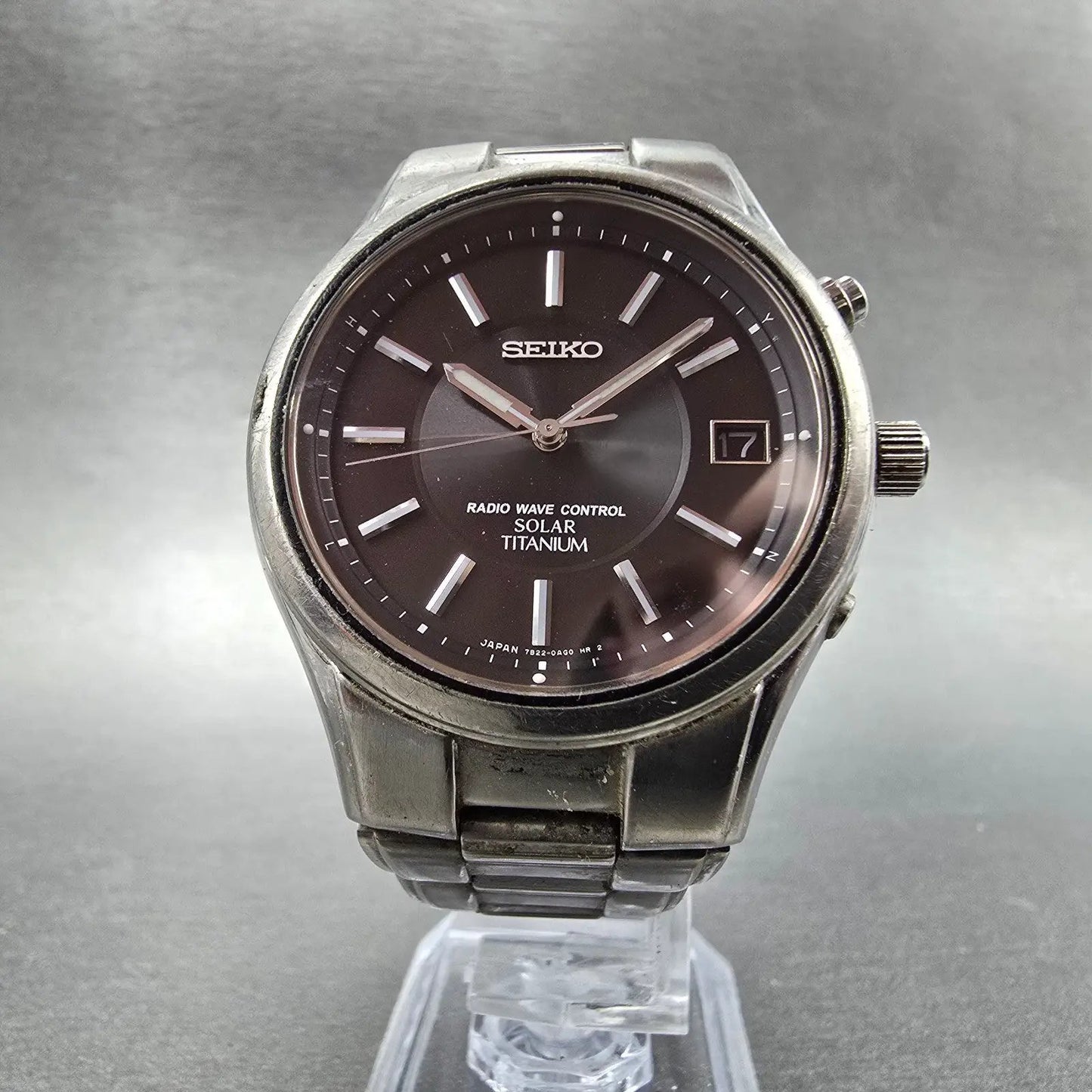 Seiko Solar Atomic Watch Men 38mm Black Dial Titanium Atomic Date 7B22 PARTS!!!!6