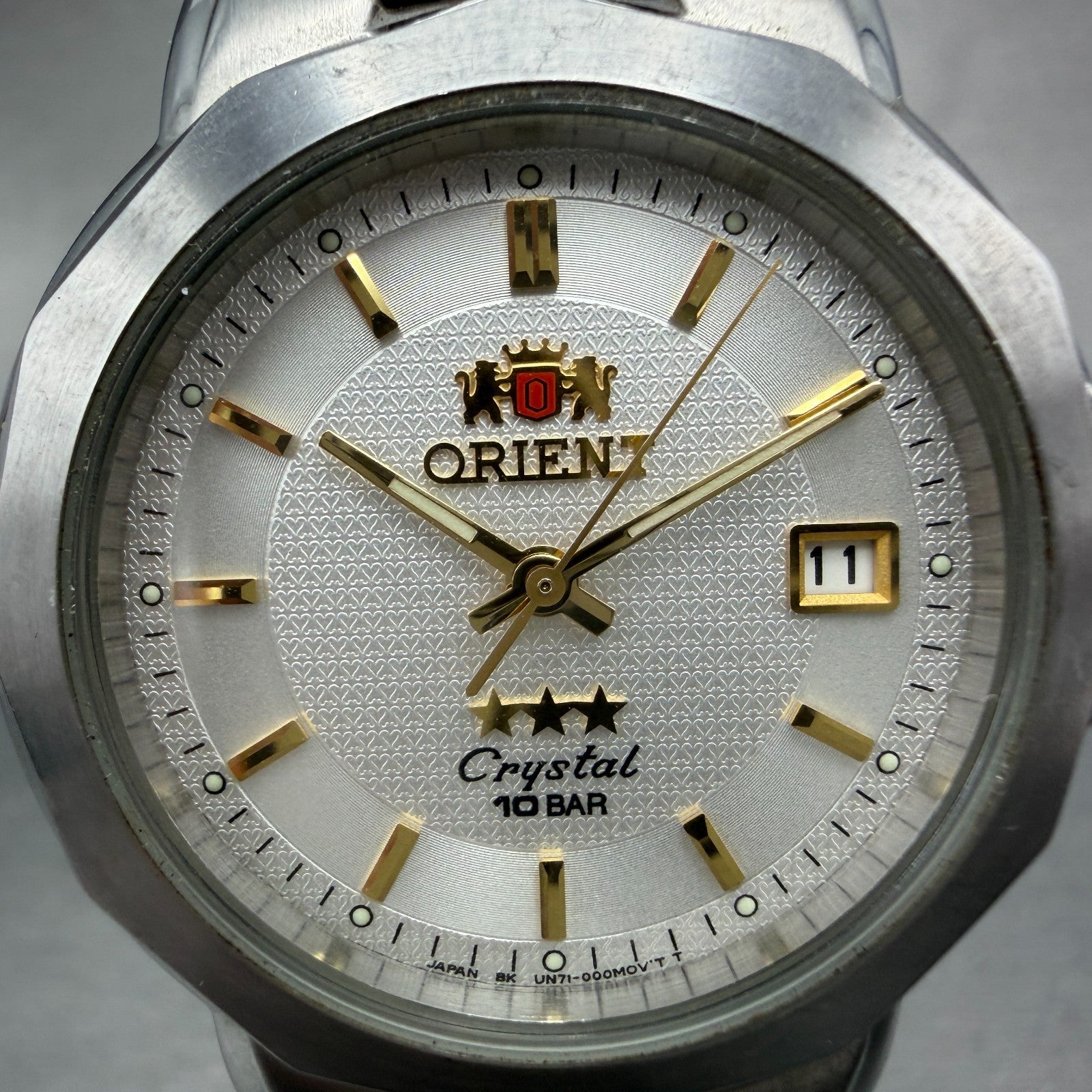 Orient Crystal Tri Star Watch Men 36mm White Dial Steel Date Round New Battery1