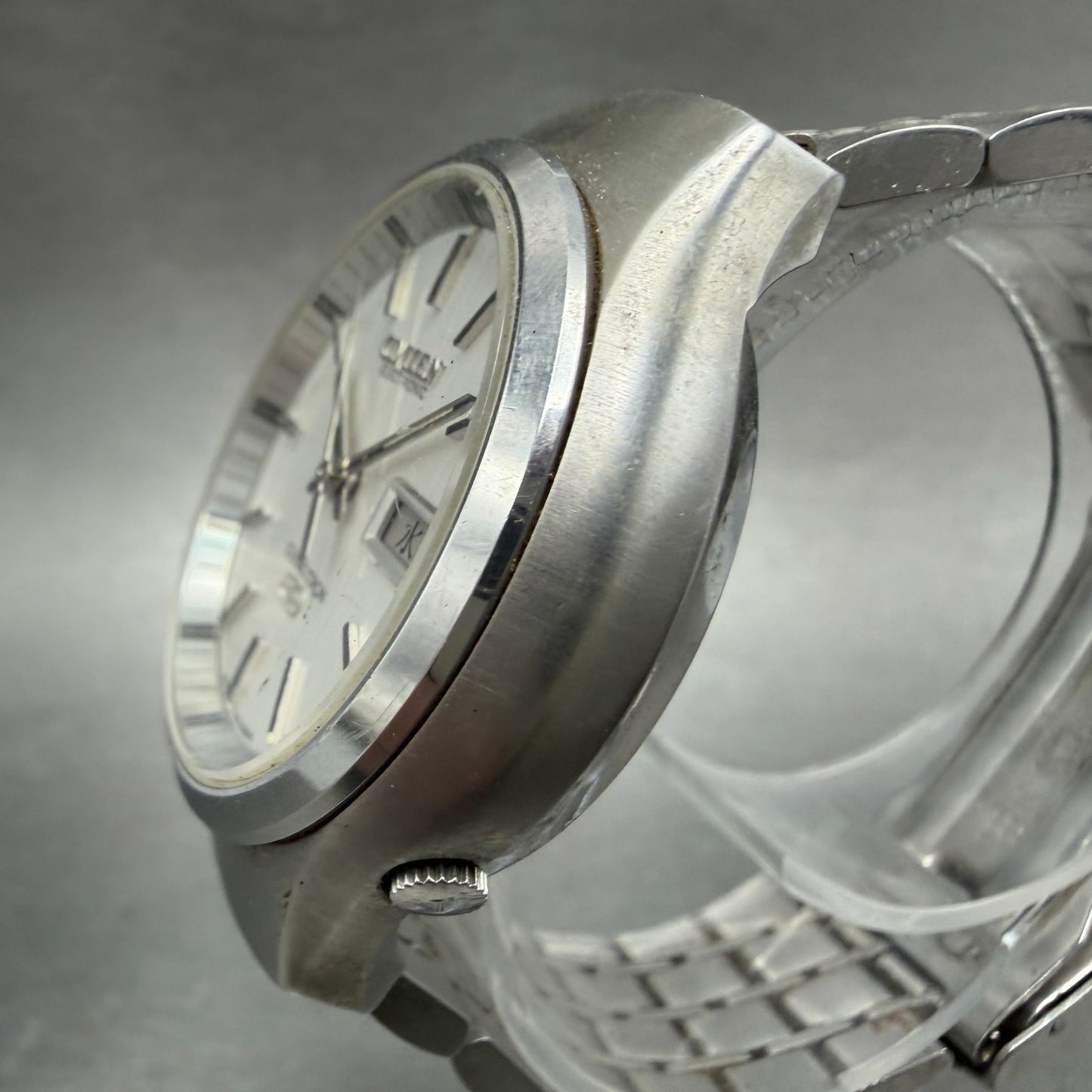 Citizen Electronic Cosmotron Watch Men 38mm Silver Dal Steel Daydate New Battery2