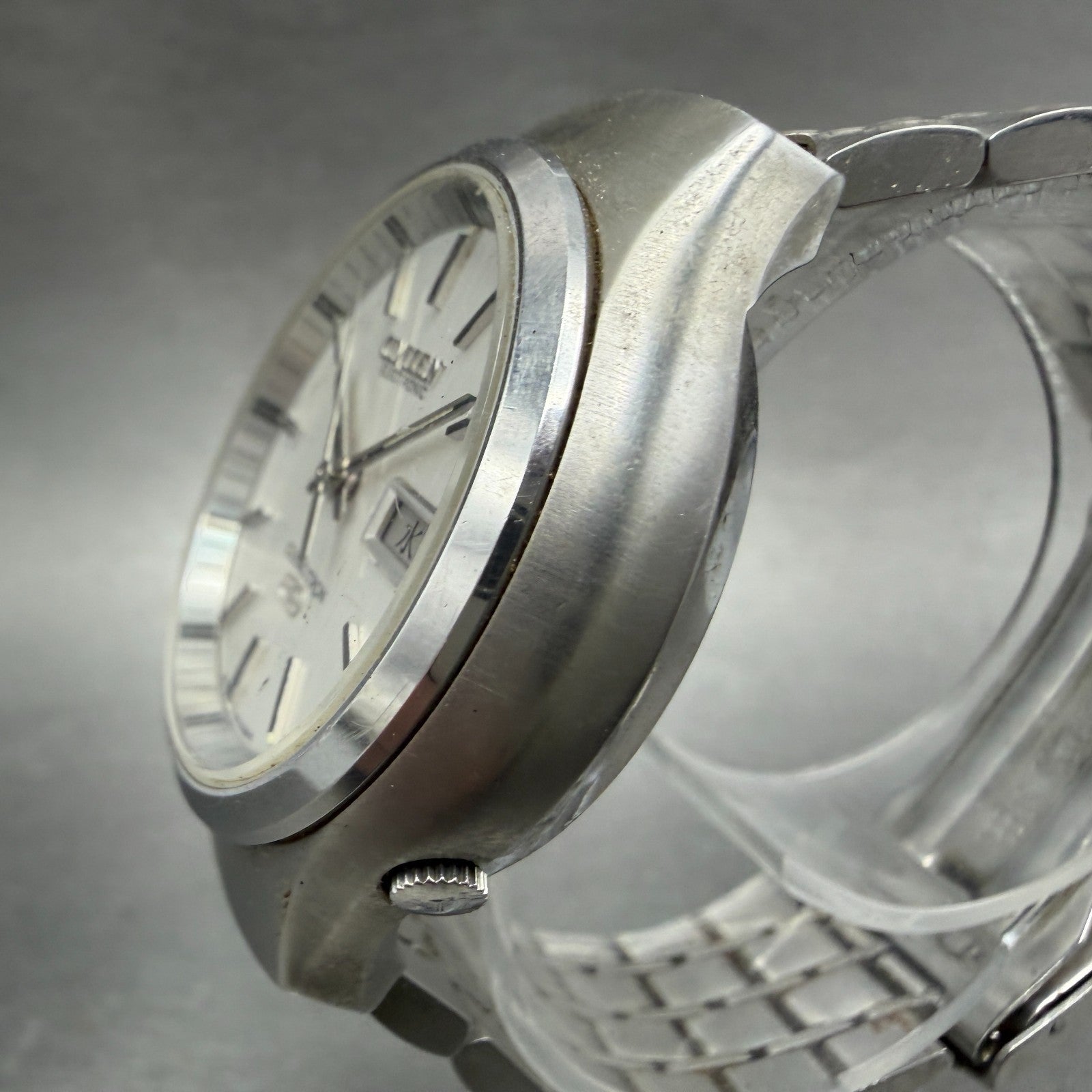 Citizen Electronic Cosmotron Watch Men 38mm Silver Dal Steel Daydate New Battery2