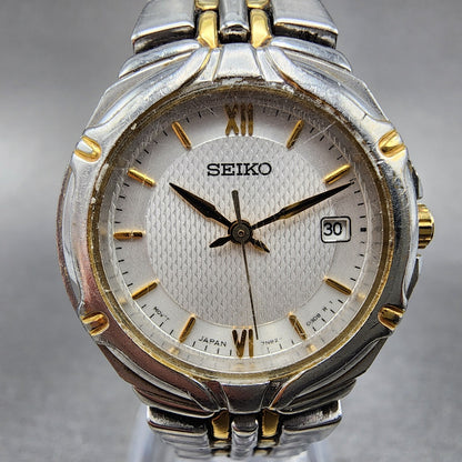Seiko Watch Women 26mm Silver Dial Two Tone Date Round 7n820at0 New Battery1