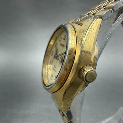 Seiko SQ Watch Women 25mm Champagne Dial Gold Tone Daydate Round New Battery2