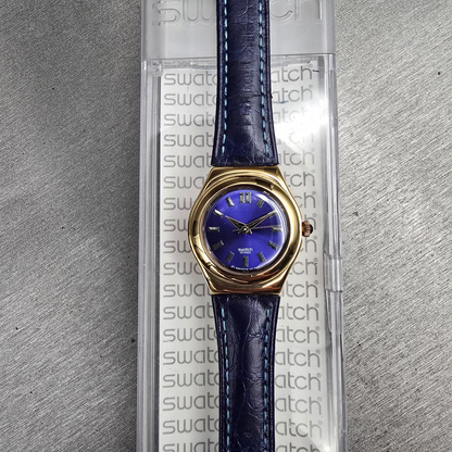 Swatch Irony Jenaye Watch Women 24mm Blue Dial Gold Tone Round YSG105C New Batt1