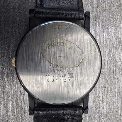 Seiko Watch Men 32mm Black Dial Black Tone Round 7430-7039 New Battery Vintage10
