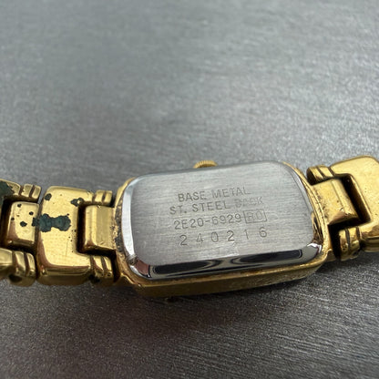 Seiko Tank Watch Women 13mm Black Dial Gold Tone Rectangle 2E20-6929 New Battery9