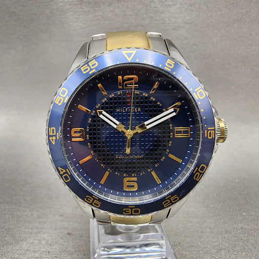 Tommy Hilfiger Kiefer Watch 46mm Blue Dial Two Tone Round 1790839 New Battery0