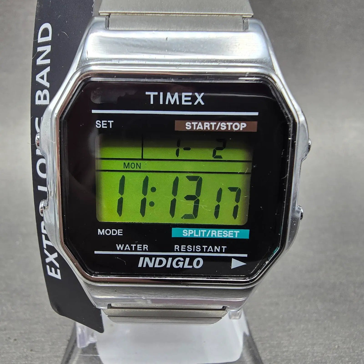 Timex Digital Watch Men 34mm Silver Alarm Chronograph Indiglo New Battery READ!!0