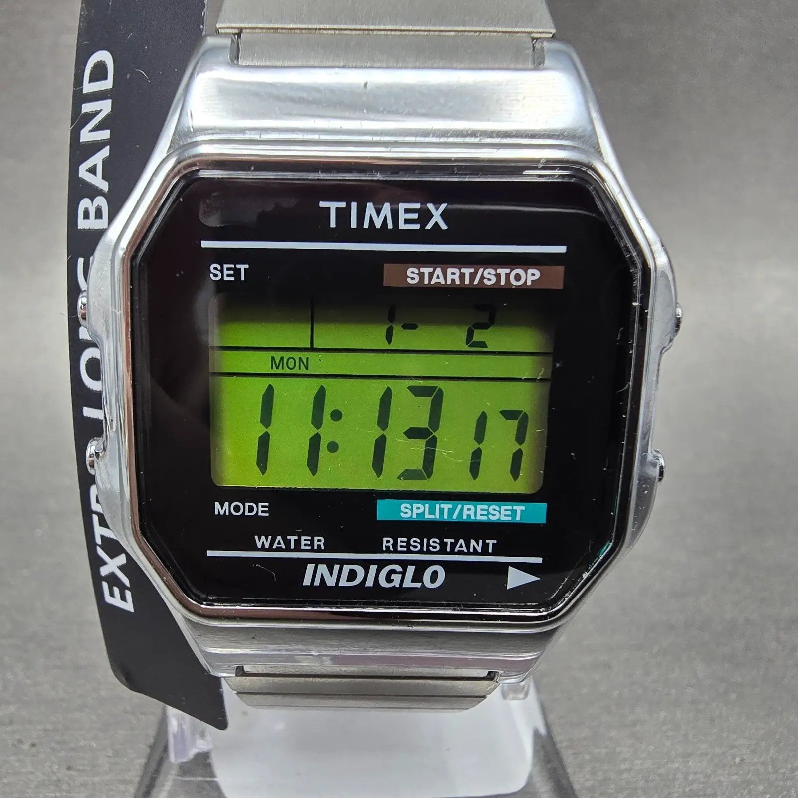 Timex Digital Watch Men 34mm Silver Alarm Chronograph Indiglo New Battery READ!!0