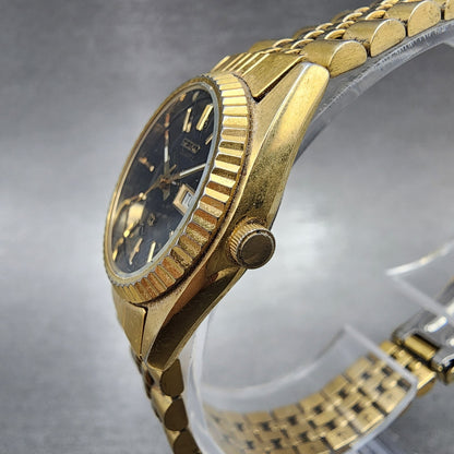 Seiko SQ Watch Women 24mm Black Dial Gold Tone Daydate 3e230a69 New Battery2