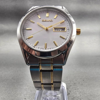 Seiko Watch Men 37mm White Dial Silver Tone Daydate Round 7N43-9070 New Battery5