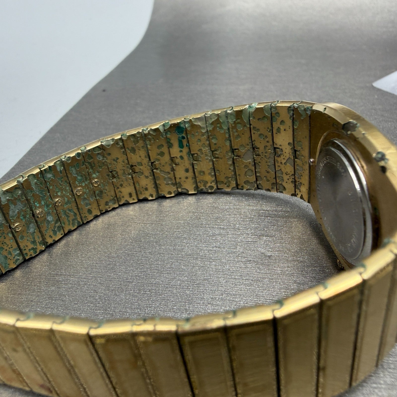 Bulova Tank Watch Men 27mm Gold Dial Gold Tone Rectangle 92V11 Vintage PARTS11