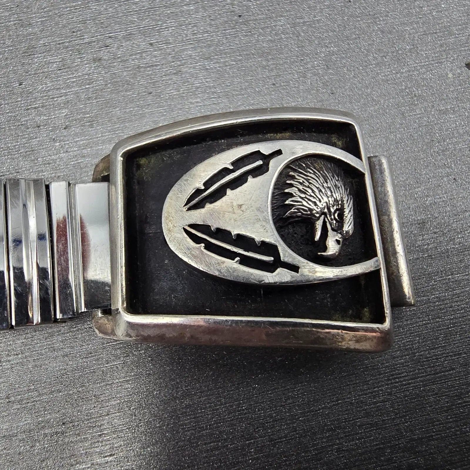 Navajo Sterling Silver Watch Band Tips 17mm Eagle Feather Design Vintage7