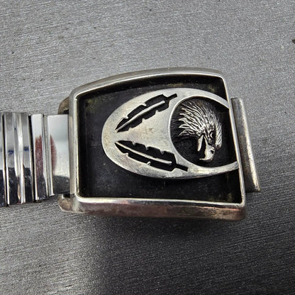 Navajo Sterling Silver Watch Band Tips 17mm Eagle Feather Design Vintage7
