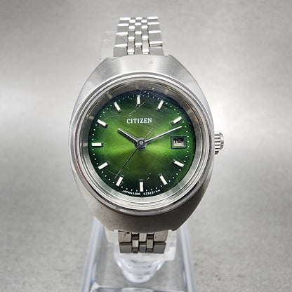 Citizen Watch Women 24mm Green Dial Silver Tone Date 4530934 Manual Wind PARTS0