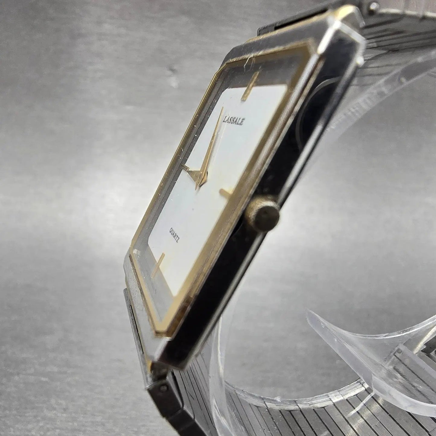 Seiko Lassale Tank Watch Men 24mm White Dial Two Tone Rectangle 7750-5079 PARTS3