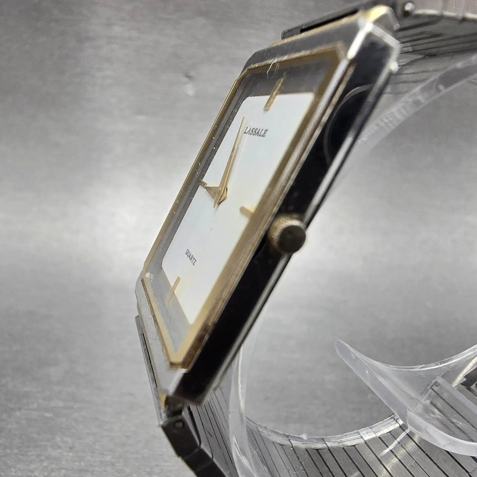 Seiko Lassale Tank Watch Men 24mm White Dial Two Tone Rectangle 7750-5079 PARTS3