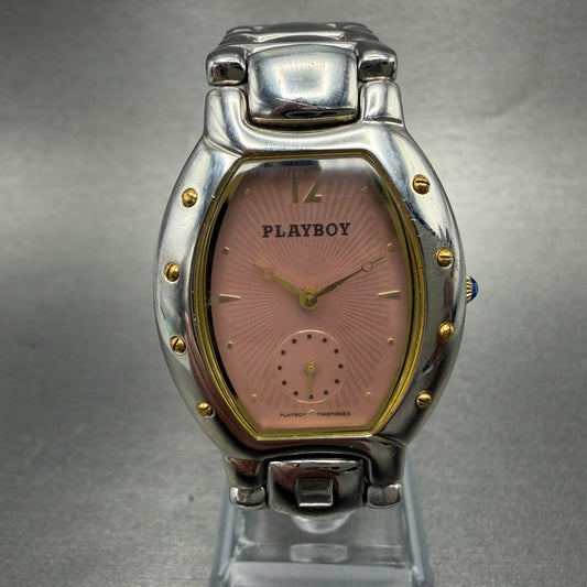 Playboy Watch Unisex 29mm Pink Dial Silver Tone Oval Small Seconds New battery0
