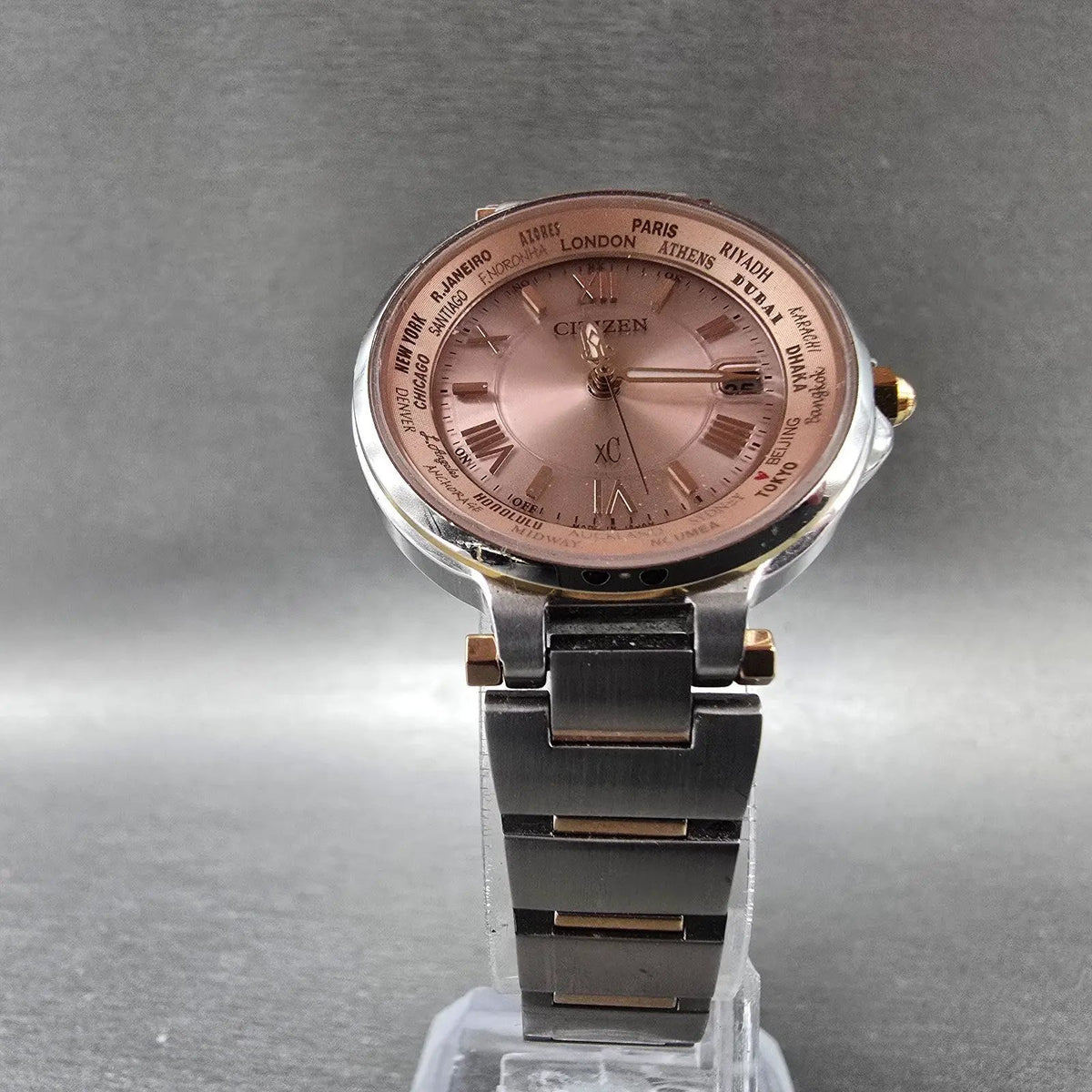 Citizen Eco-Drive Xc Watch Women 29mm Pink Dial Two Tone Date Atomic Round Works5