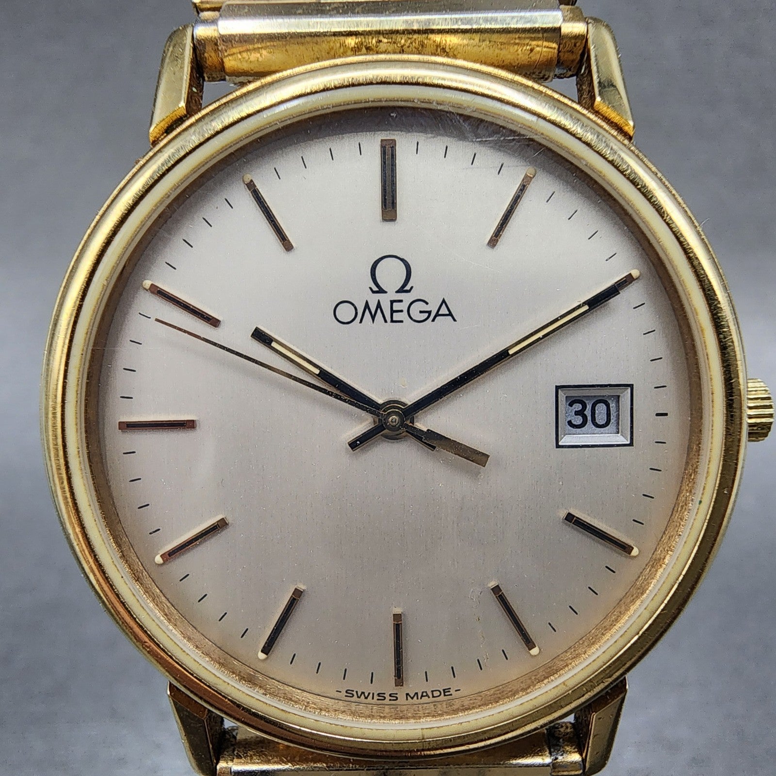 Omega Watch Men 34mm Gray Dial Gold Plated Date Cal 1420 196.0260 PARTS2