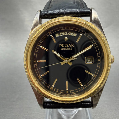 Pulsar President Watch Men 35mm Black Dial Two Tone Daydate V544-8A40 NewBattery0
