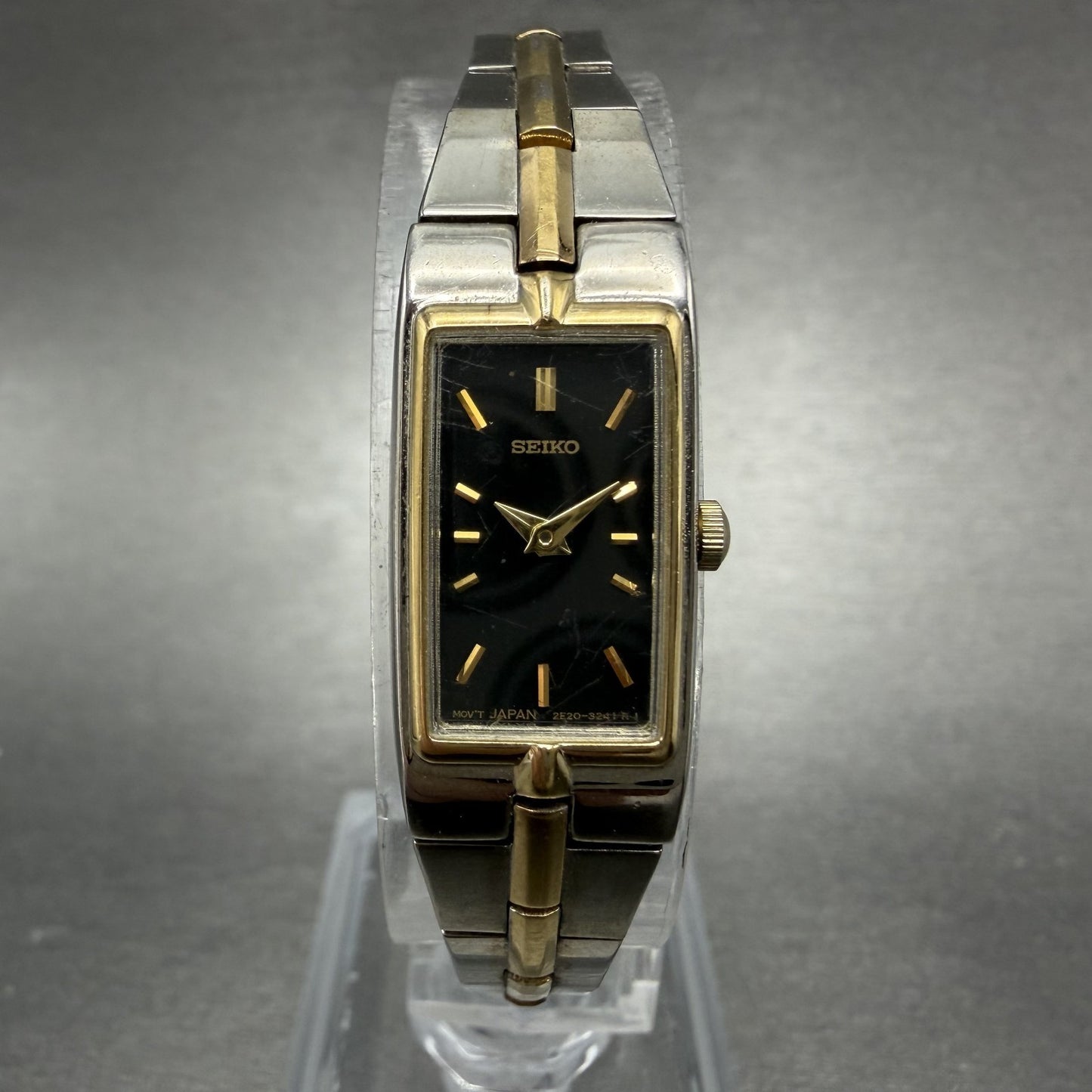 Seiko Tank Watch Women 13mm Black Dial Two Tone Rectangle 2E20-0AY0 New Batt II60