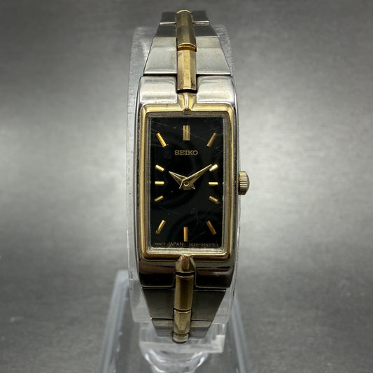 Seiko Tank Watch Women 13mm Black Dial Two Tone Rectangle 2E20-0AY0 New Batt II60