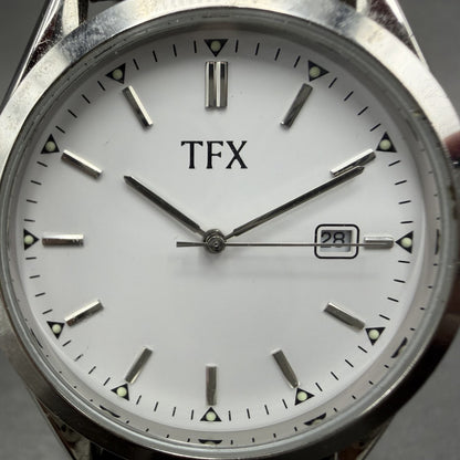 Bulova TFX Watch Men 39mm White Dial Silver Tone Date Round New Battery 36B1041