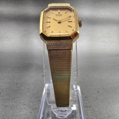 Seiko Watch Women 17mm Gold Dial Gold Tone Octagon 4N00-5139 New Battery VTG5