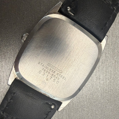 Seiko Watch Men 28mm Black Dial Silver Tone Rectange 7830-5040 New Battery10
