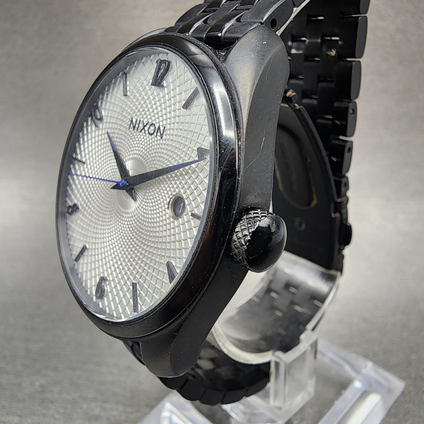 Nixon The Bullet Watch Women 38mm White Dial Black Tone Date Round New Battery2