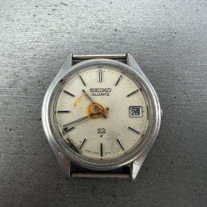 Seiko SQ Watch Men 37mm White Dial Silver Tone Date Round 7546-7009 PARTS0