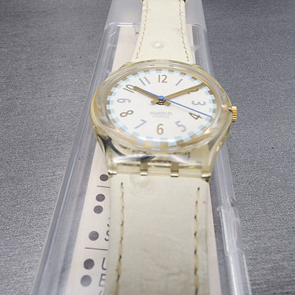 Swatch Cool Fred Watch Men 34mm White Dial Clear Case Round GK150 New Battery3
