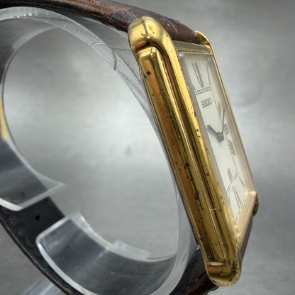 Seiko Tank Watch Men 26mm White Dial Gold Tone Date 7N89-0AD0 New Battery VTG3