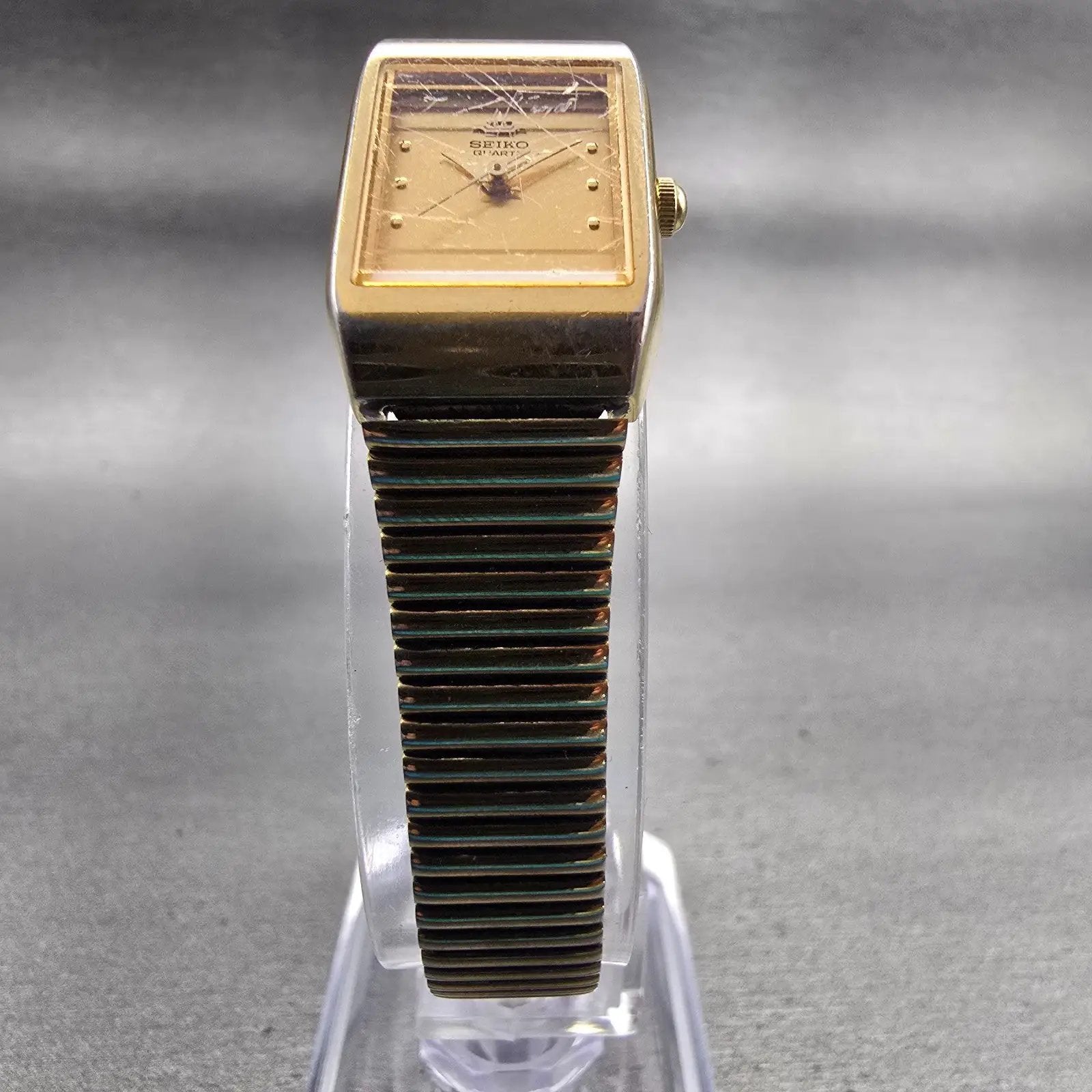 Seiko Watch Women 16mm Gold Dial Gold Tone Rectangle 1N01-5A00 New Battery VTG5