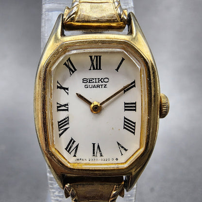 Seiko Tank Watch Women 17mm White Dial Gold Tone 23206559 Roman New Battery1