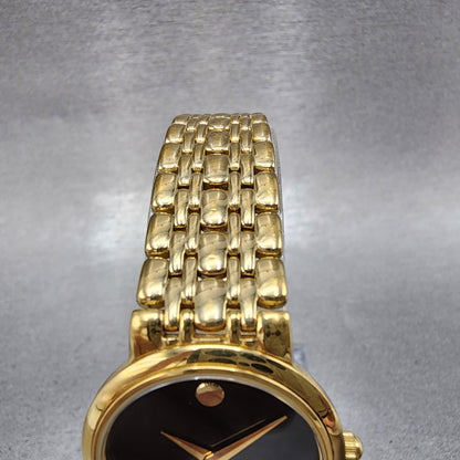 Movado Museum Watch Women 26mm Black Dial Gold Tone Round 87 E4 9837 New Battery4