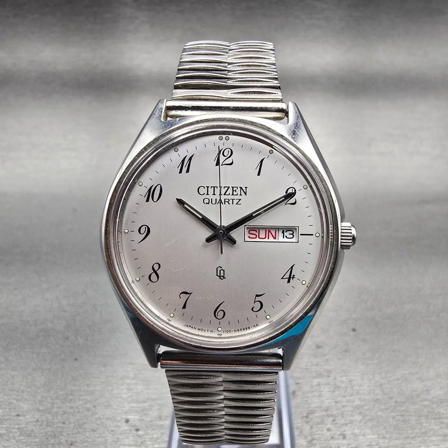 Citizen CQ Watch Men 36mm Silver Dial Silver Tone Daydate 1100-S63804 New Batt0