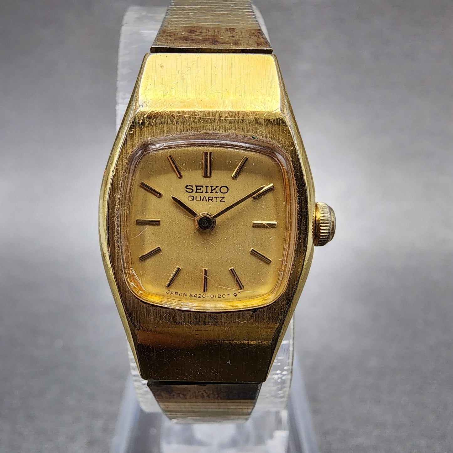 Seiko Watch Women 17mm Gold Dial Gold Tone Round 54205039 New Battery0