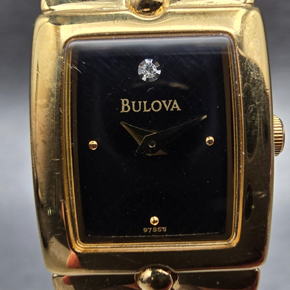 Bulova Tank Watch Women 16mm Black Dial Gold Tone Rectangle 97S55 New Battery1