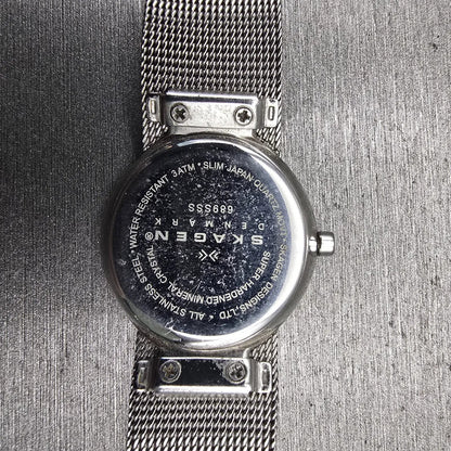 Skagen Watch Women 26mm MOP Dial Silver Tone Crystals Round 689SSS New Battery10