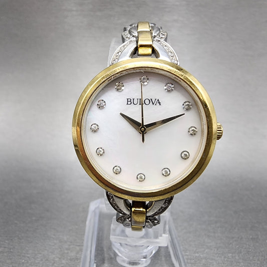Bulova Watch Women 28mm White Dial Two Tone 98l206 New Battery